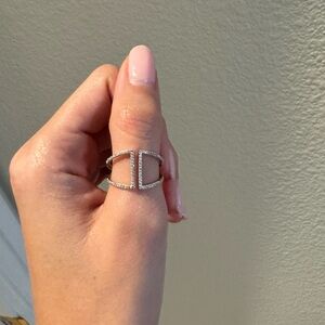 Diamond Pave open-space bar ring in silver tone